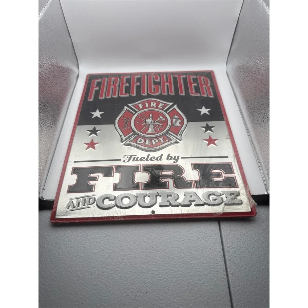 Firefighter Fueled by Fire and Courage Embossed Tin Sign 10x12 Open Road Brands